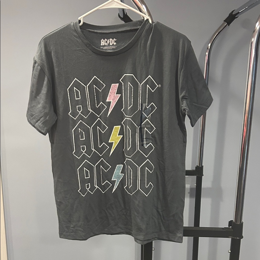 AC/DC Short Sleeve Tee - Dark Gray with Colorful Lightning